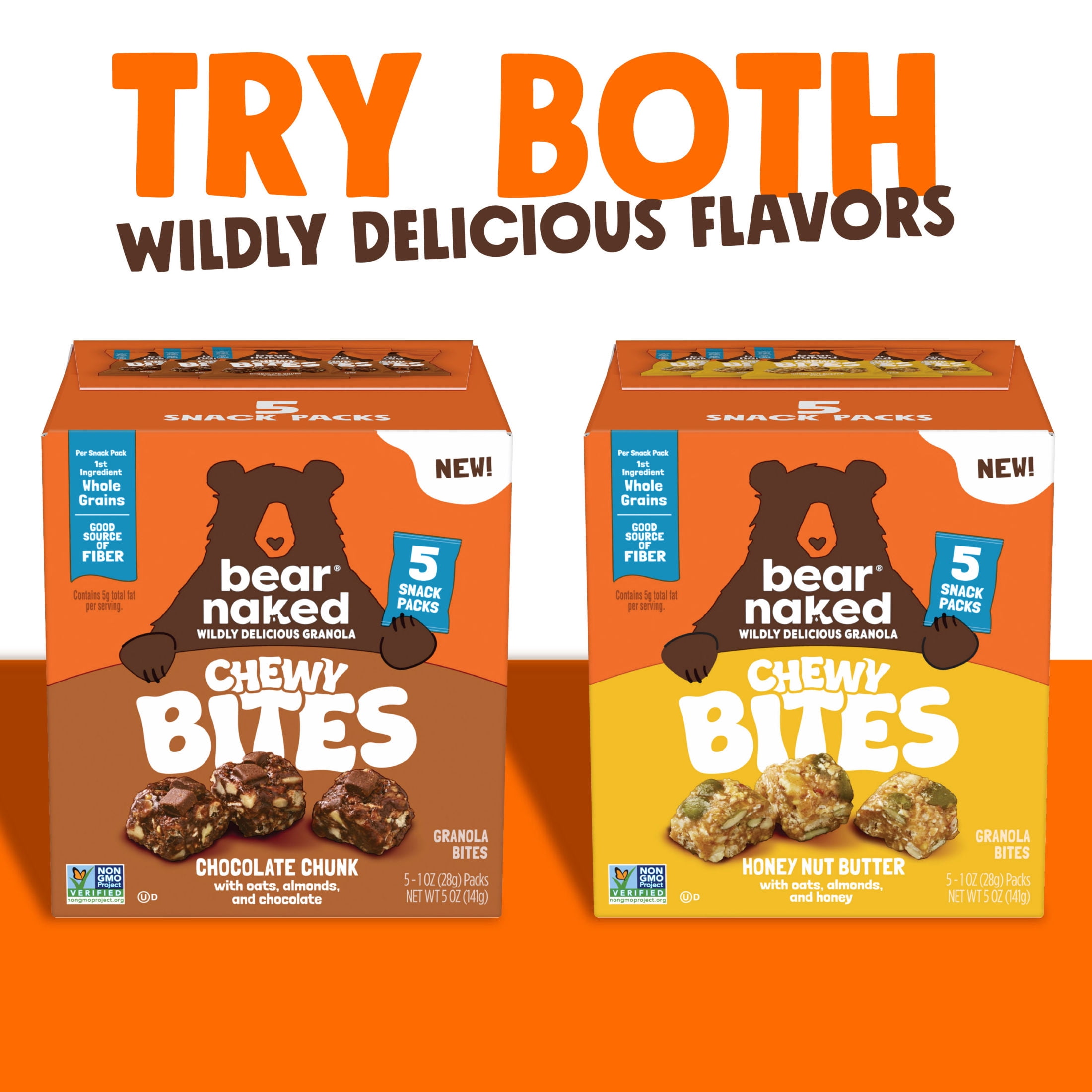 Bear Naked Chewy Honey Nut Butter Granola Bites, Whole Grain and Fiber, 5 oz, 5 Count