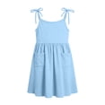thumbnail image 5 of BRGZLK Little Girls Dress Toddler Summer Fashion Cute Solid Color Casual Ruffle Halter Sleeveless Bowknot Sundress with Pocket for Birthday Party Blue 5-6 Years, 5 of 8