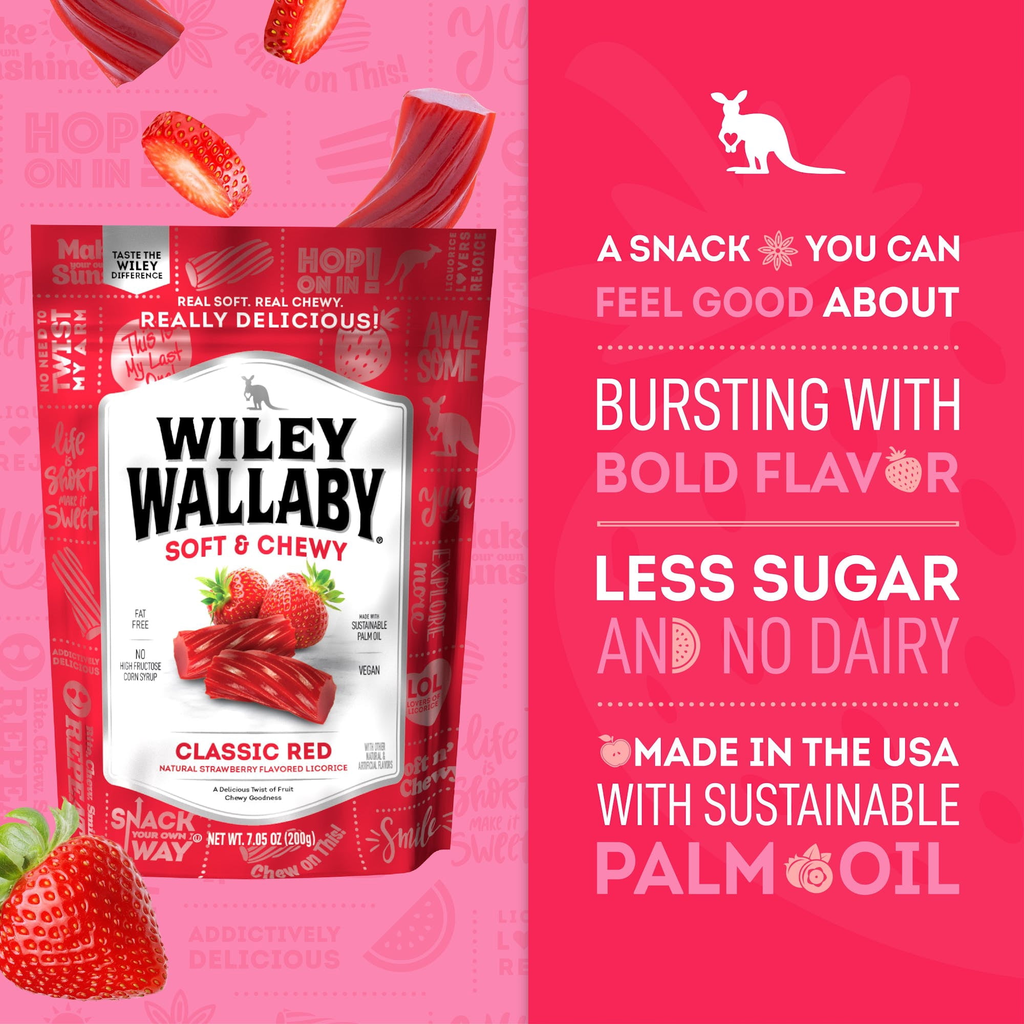 (6 pack) Wiley Wallaby Classic Red Licorice Candy, 7.05 oz. Resealable Bag