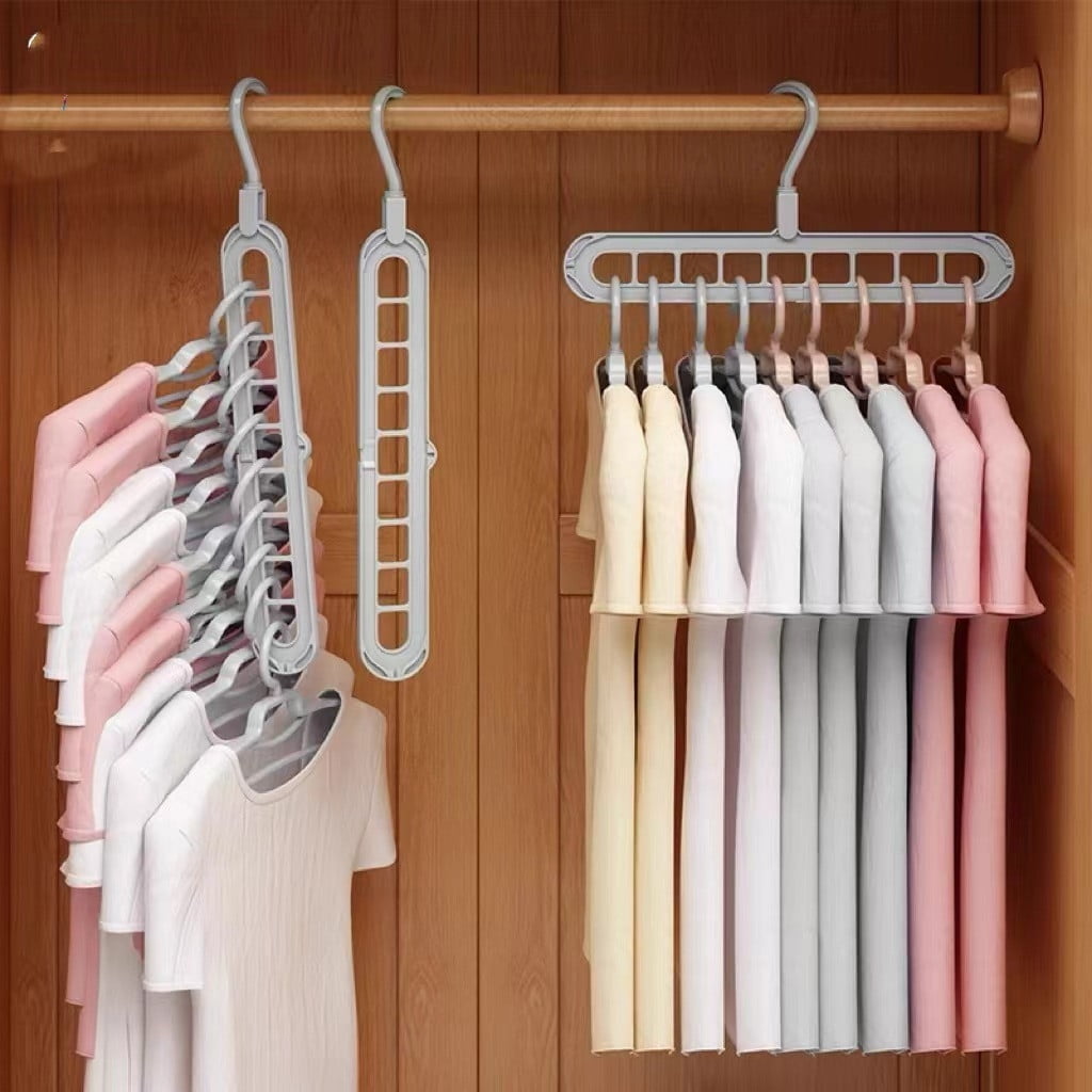 Pink 9-Hole Hangers Organizers And Wardrobe Storage Multifunctional Organization And Home Storage Space-Saving Hangers With 9 Holes For Wardrobe