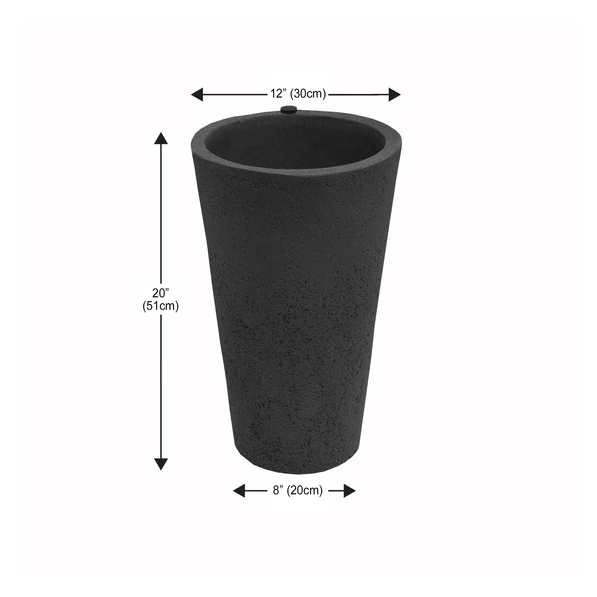 Algreen Crete 20" Self-Watering Planter, Tall, Black Resin, 2 Pack