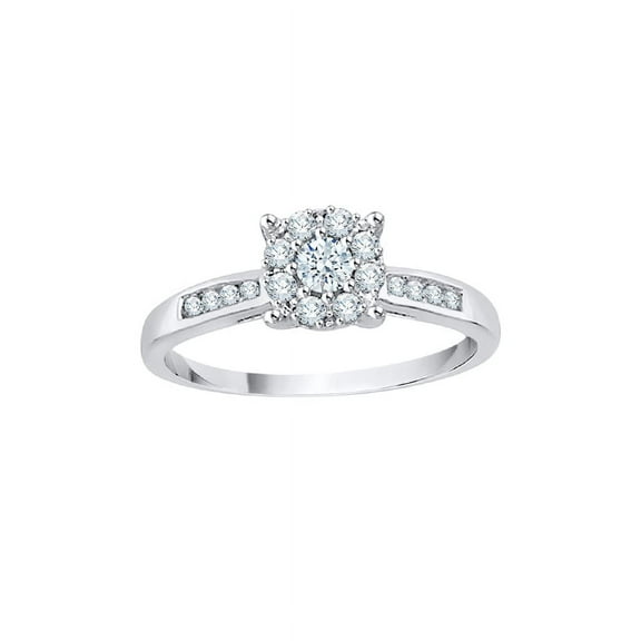 Diamond Cluster Engagement Ring in 14K White Gold (1/4 cttw) (I-Color, SI3-I1 Clarity) (Size-6.5)