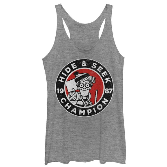 Women's Where's Waldo Hide and Seek Champion Racerback Tank Top Gray Heather Small