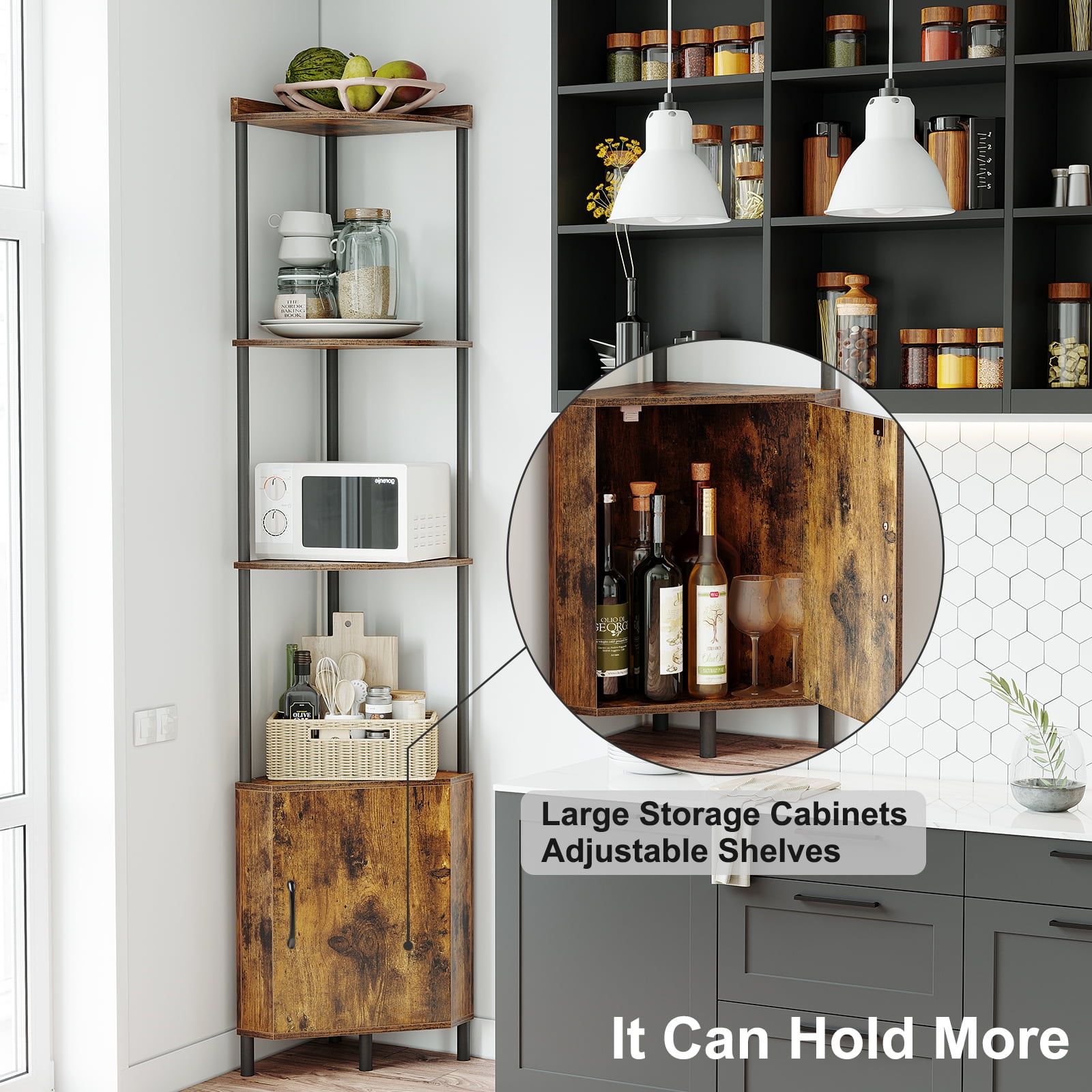 SUNMORY Corner Cabinet, 5 Tier 65.4" Corner Shelf for Living Room, Display Shelf Wall Corner Bookshelf, Tall Stand for Bedroom, Kitchen, Small Space