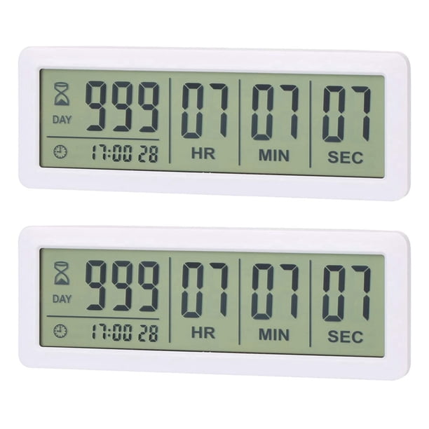 2X Reloj con Temporizador de Cuenta Regresiva Digital Grande - Temporizador de Reloj de Cuenta Regresiva de 999 Días para Cocina de Laboratorio de Graduación (Blanco)