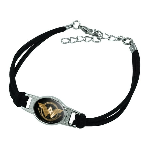 Wonder Woman Movie Golden Lasso Logo Novelty Suede Leather Metal Bracelet