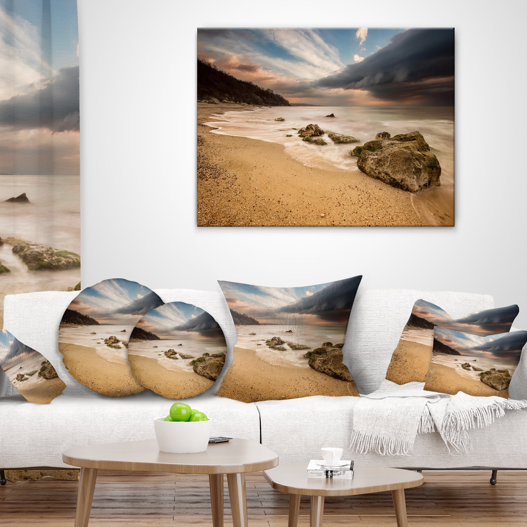 Designart Exotic Seashore with White Waves - Beach Photo Throw Pillow - 16x16