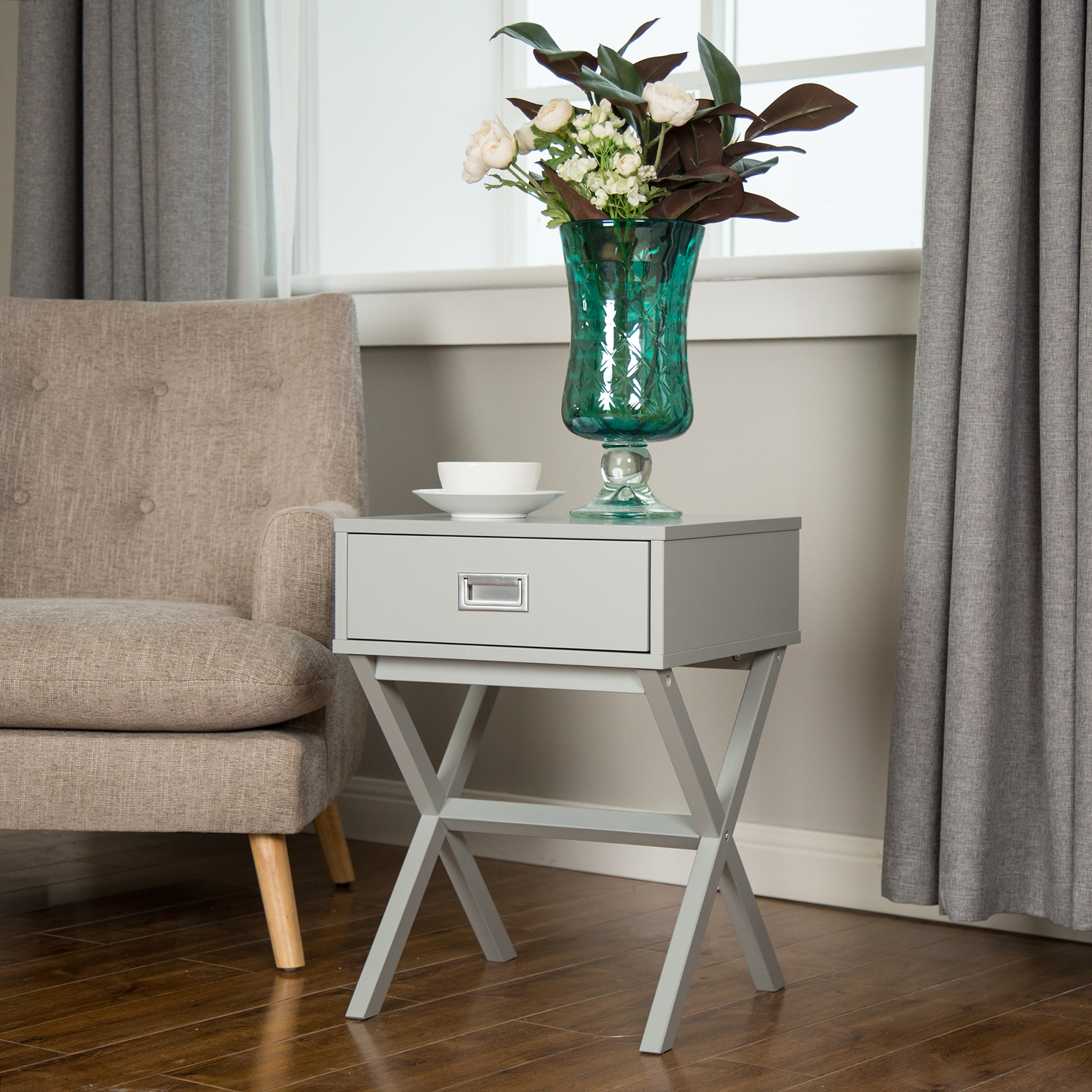 Glitzhome Modern Wooden X Shape Nightstand Side Table With 1 Drawer Grey Walmart Com Walmart Com