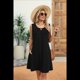 thumbnail image 5 of Vestido de Verano para Mujer, Color Liso, Cuello Redondo, Plisado, Sin Mangas, con Bolsillos, Negro, Talla XL, 5 of 9