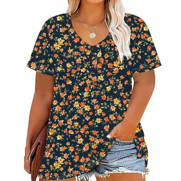 Plus Size 4X Women's Short Sleeve Tops Sale Under $10 Free Shipping Summer Casual Loose Print Blouse