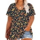 thumbnail image 1 of Puntoco Liquidación de blusas cortas para mujer Camisa básica estampada de manga corta con cuello en V y talla grande para mujer, 1 of 5