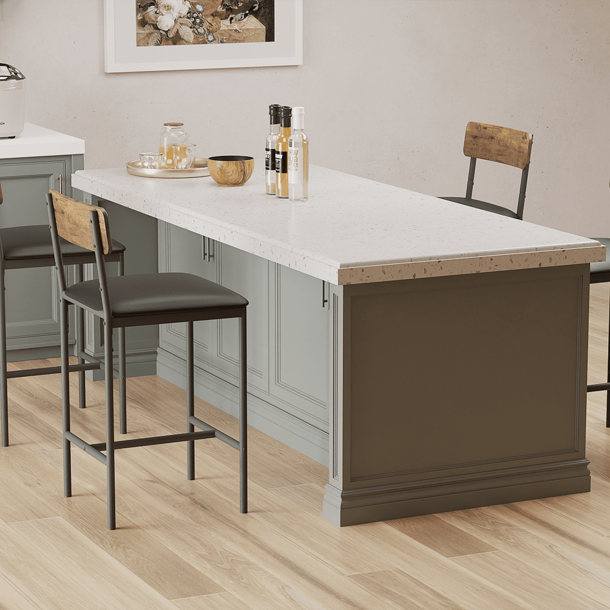 Bar Stools Set of 2, with Back Metal Legs, Modern Upholstered Barstools for Kitchen Island, Cafe