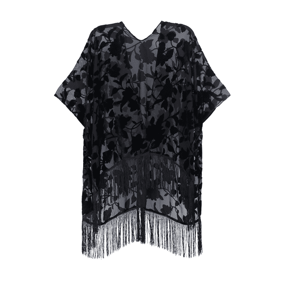 WeHello Women's Burnout Velvet Kimono Black Cardigan Cover Up Holiday Casual Cardigan Shawl Tops