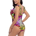 thumbnail image 5 of Yiaed Colorful Tie Dye Stained Glass 3 Print Women's Ruffled One Piece Swimsuit V Neck Swimwear Slimming Monokini for Woman-X-Large, 5 of 8