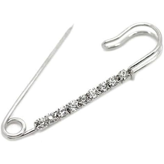 PinesC 10 Pcs Safety Pins Encrusted with White Rhinestone 6.5x1.8 cm - Personalized Design - Charm for Fashion Silver