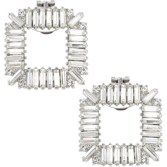 2 Silver Shoe Clips Square Crystal Rhinestone Wedding Party Shoes Decoration