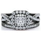 thumbnail image 3 of JeenMata Anillo de Bodas con Diamantes Cuadrados, Doble Halo, Banda Retorcida, Inspiración Vintage, Pavé, Estilo Gótico, Engastado en Oro Negro de 10 K, 3 of 6
