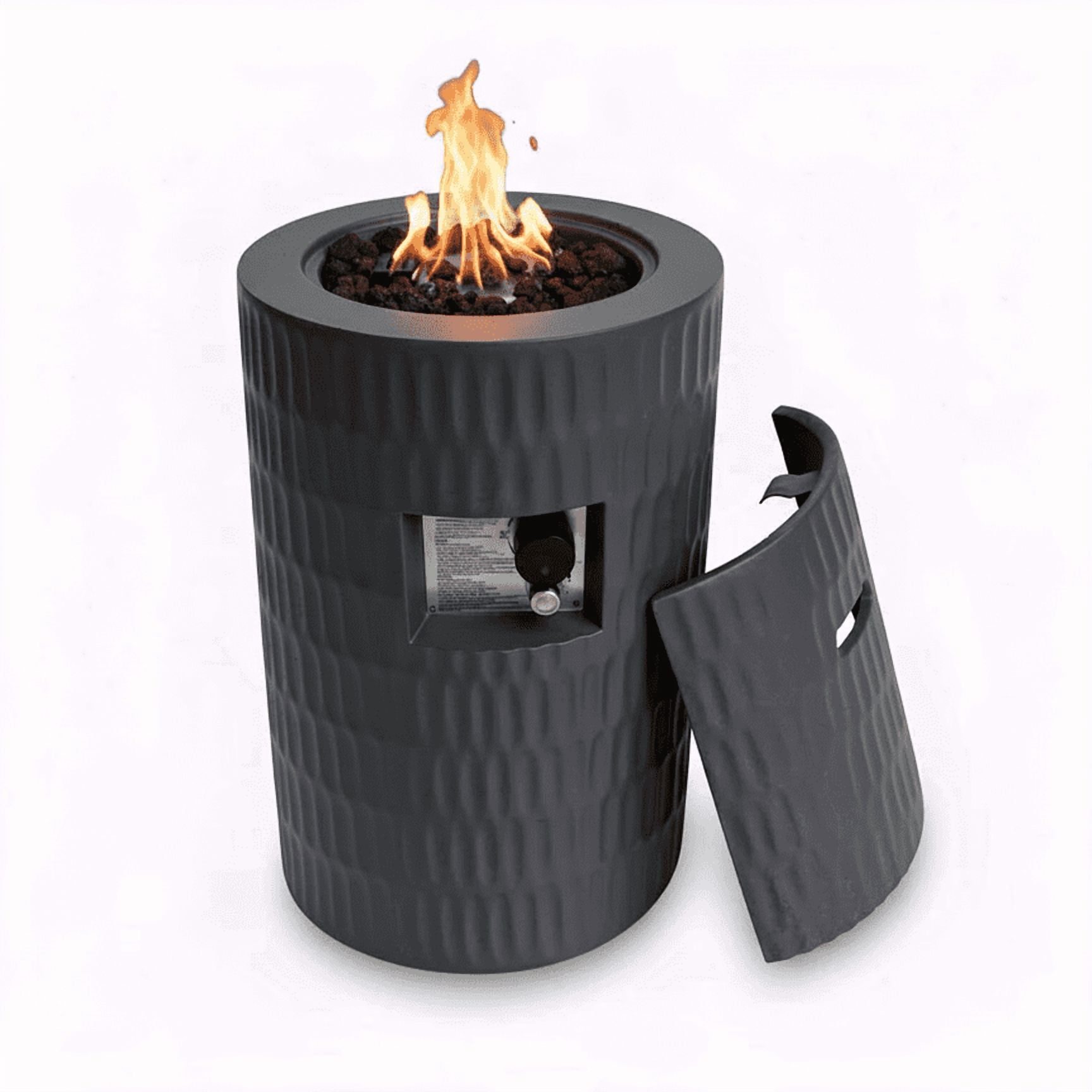 Mintazer 26" Propane Fire Pit, 40,000 BTU Cylindrical Concrete Outdoor Fire Pit with Hidden Tank & Waterproof Cover for Patio Backyard Deck, Dark Grey
