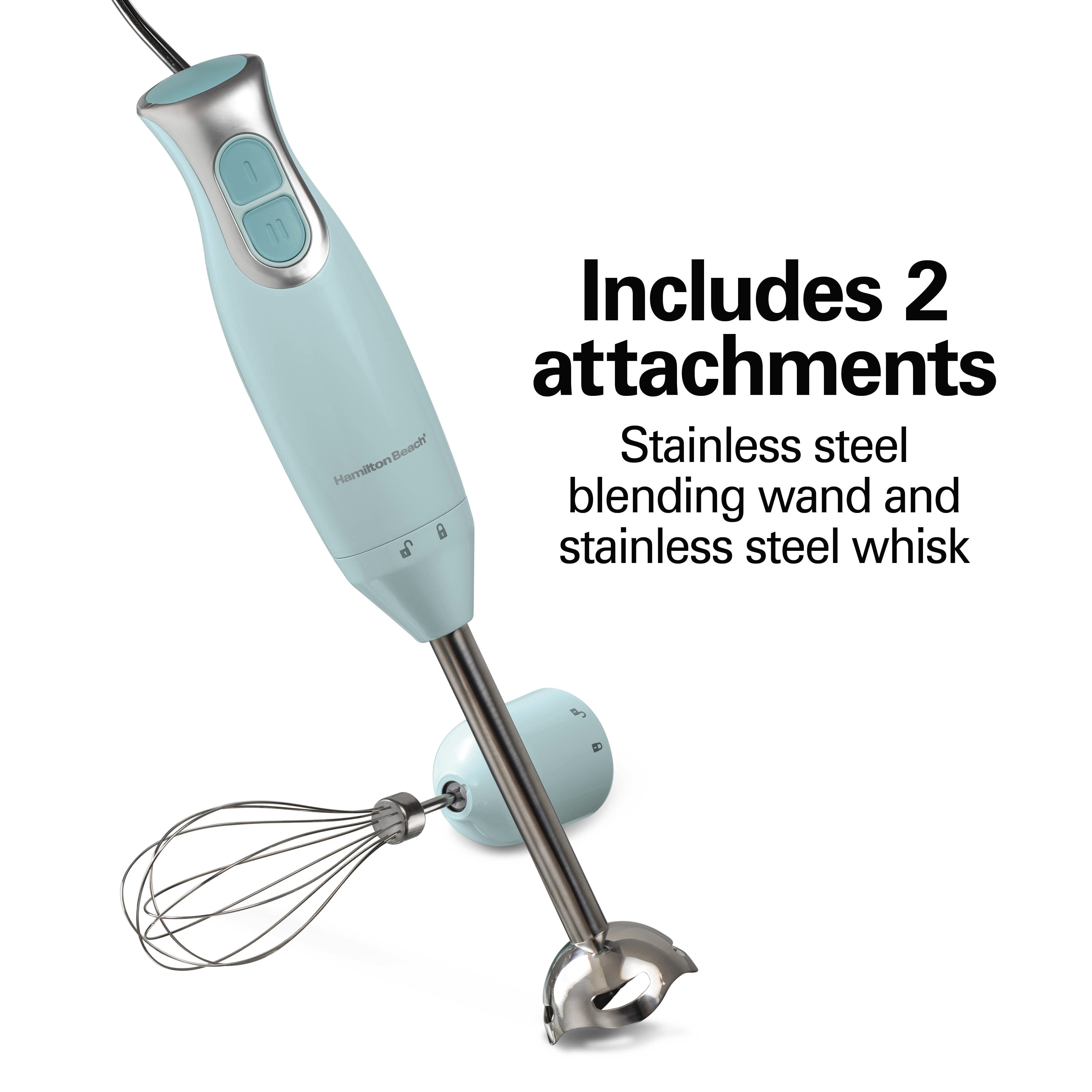 Hamilton Beach Immersion Blender, 260 W 2-Speed Hand Blender for Kitchen with Stainless Steel Blending Wand and Whisk, Ice Blue