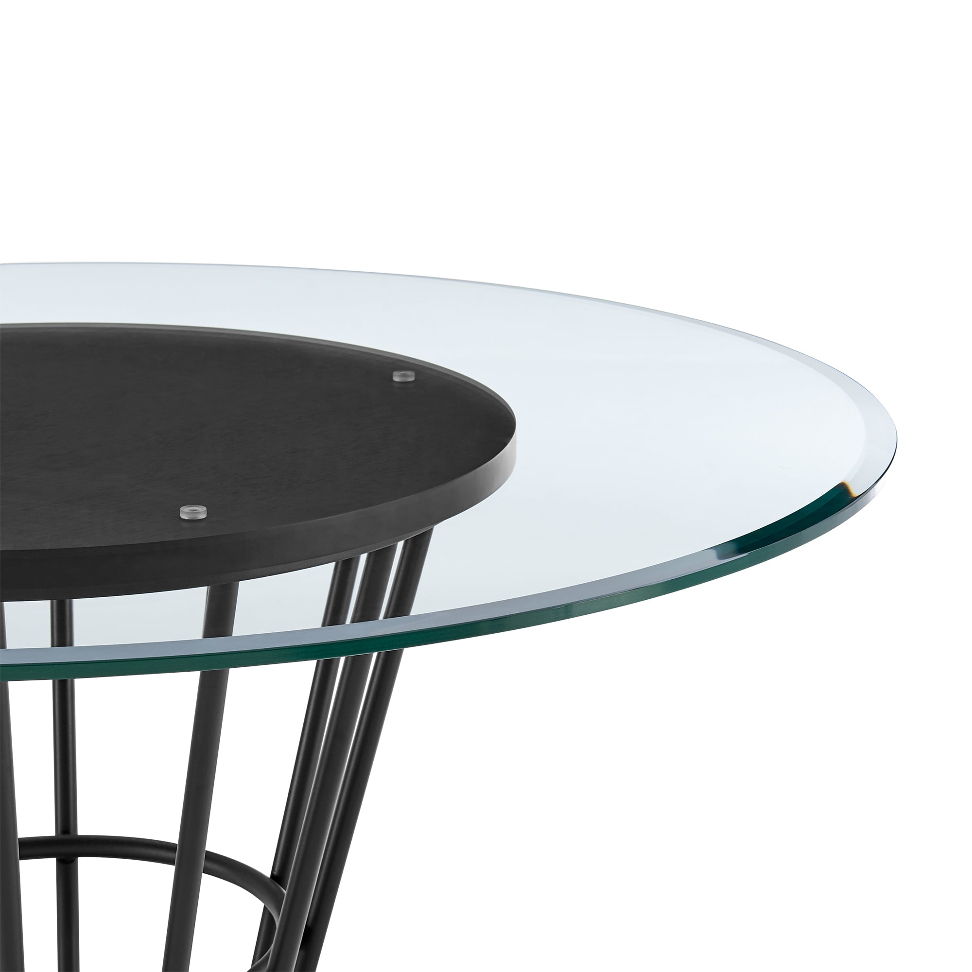 Veronica Shannon 5 Piece Round Glass Dining Table Set with Matte Black Iron and Cream Fabric