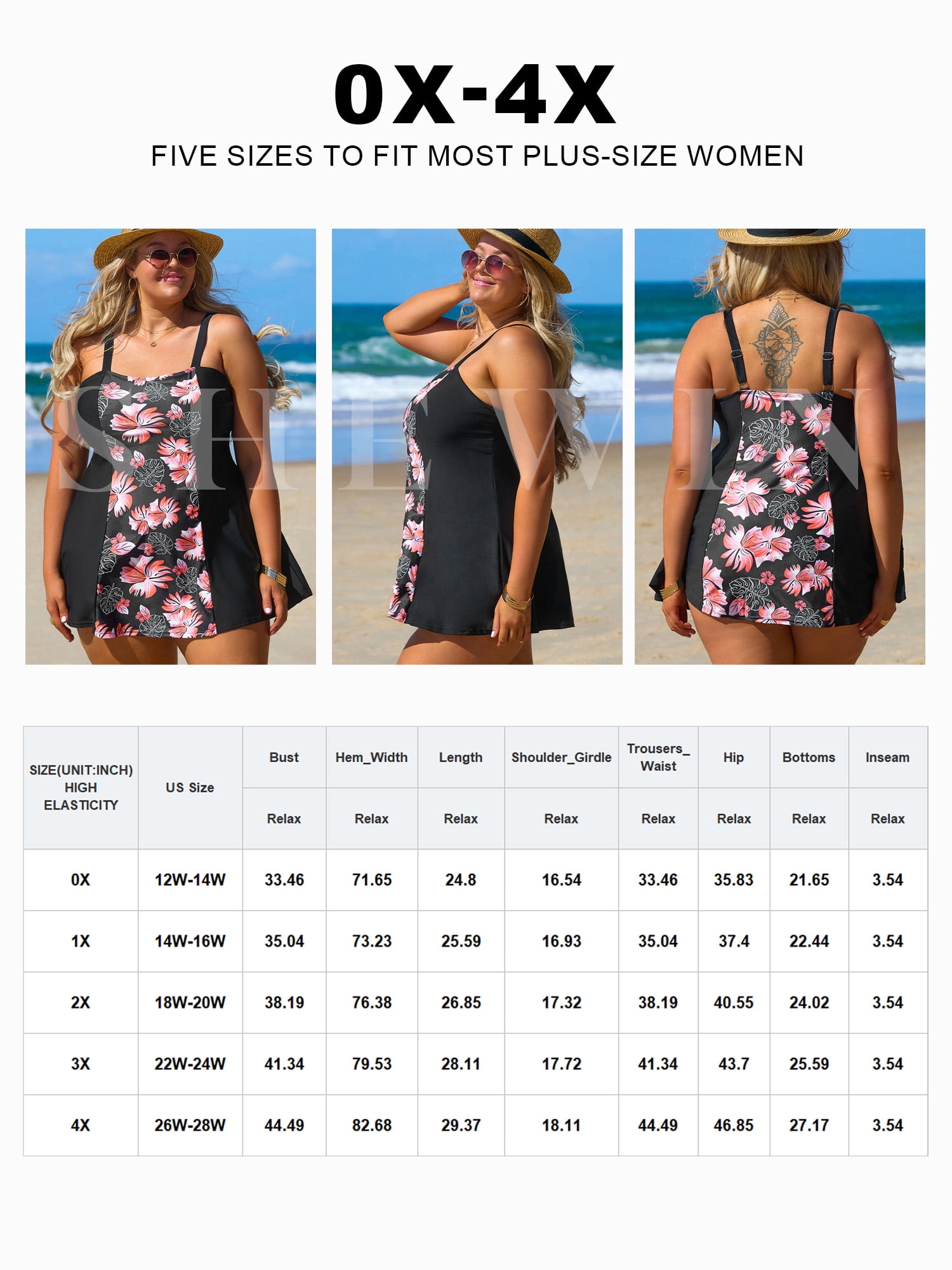 SHEWIN Plus Swimsuit for Woman One Piece Swimdress Tummy Control A-Line Swimdress Bathing Suit with Pockets Floral 1X