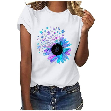 

YFPWM Tops to Hide Belly for Women Lace Tops Yoga Tops Tube Tops Wrap Tops Boho Tops Scrub Tops Summer Tops Lace Blouses Puff T Shirt O-Neck Print Short Sleeve T-shirt