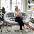thumbnail image 5 of Pemberly Row Folding Faux Fur Double Saucer Chair with Frame in Gray/Soft Gold, 5 of 15