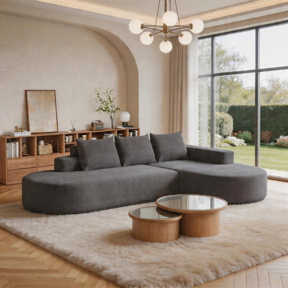 Sailvan 108.5" Modern Curved Chenille Sectional Sofa, Modular L-Shaped Couch with 3 Pillows Grey
