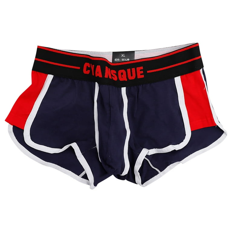 BIZIZA Mens Boxer Briefs Underwear 1 Pack Comfortable Color Block Cotton  Short Leg Plus Size Trunks for Men Red 2XL