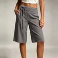 thumbnail image 3 of Taqqpue Womens Bermuda Shorts Plus Size Linen Elastic Waist Drawstring Shorts Summer Loose Fit Pants Beach Casual Trousers Knee Length Shorts for Women with Pockets, 3 of 10