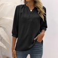thumbnail image 4 of MSJUHEG Womens Tops Plus Size Tops For Women Womens Jacquard Pom Summer Top T Shirt Casual Half Sleeve Button V Neck Tunic Top Blouse Womens Fall Tops Black S, 4 of 8