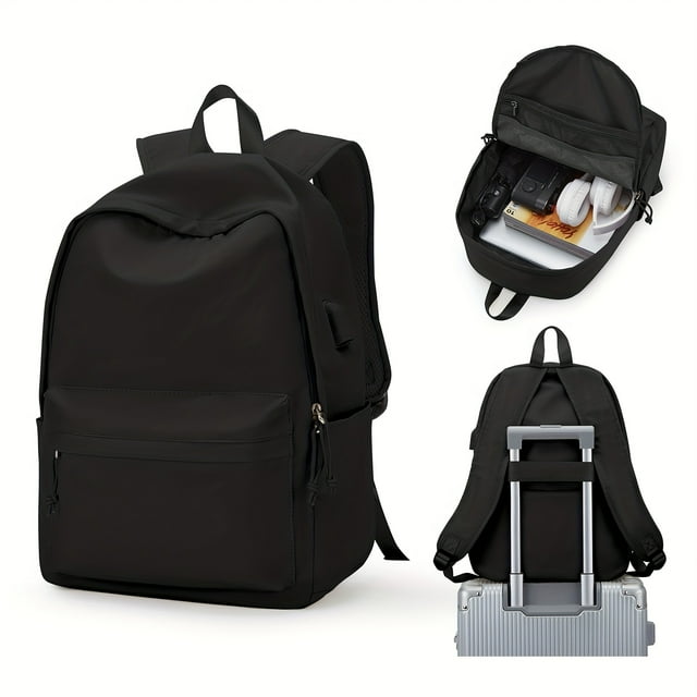 1pc Simple Solid Color Backpack, Men's Simple Large Capacity Computer Travel Backpack, Women's College Student High School Junior High School Student Schoolbag, Outdoor Travel Bag