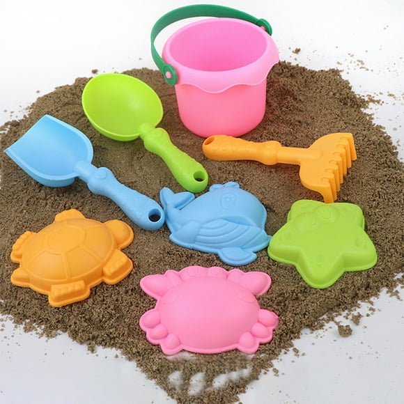 Qaailabf 8-Piece Kids Beach Sand Toy Set with Bucket, 3 Spatulas, 4 Sand Containers, Crab Mold - Colorful Plastic Beach Sandbox Toys for Toddlers, Summer Outdoor Play, Castle Building, Beach