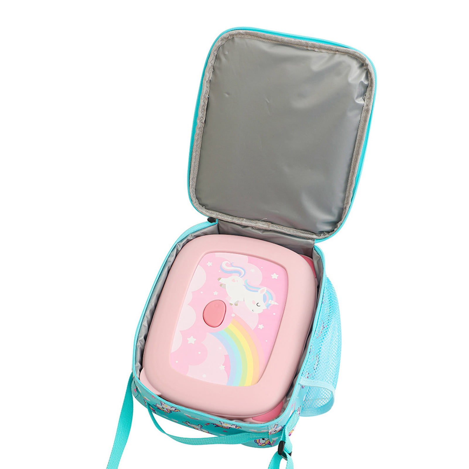 PWFE Cute Unicorn Lunch Boxes Bag for Girls,Reusable Lunch Box Containers  for Boys and Girls with Detachable Shoulder Strap(Blue) 