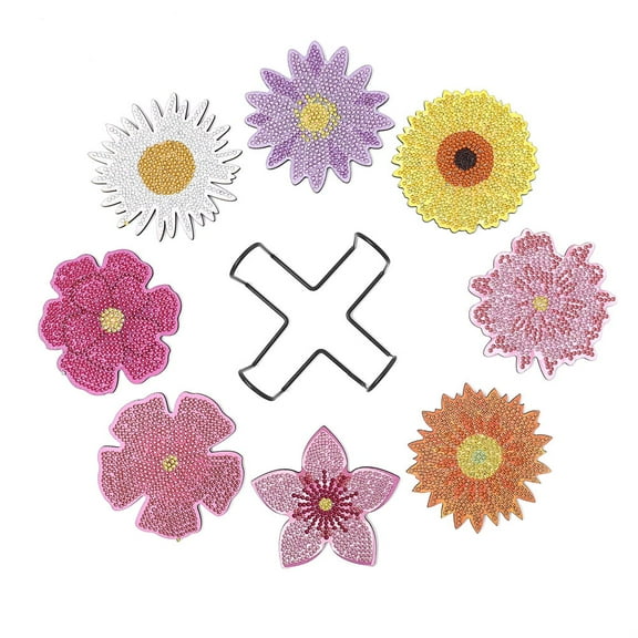 8pcs 5D Diamond Painting Coaster Kit DIY Diamond Art Coaster with Bracket Anti slip Coaster Most Suitable for Beginners, Children, and Adults Handmade Art Home Decoration(Flower )