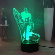 Laysinly Tinker Bell LED Night Lights, Peter Pan 7 Colors Desk Lamp, USB Touch Remote Child Bedroom Night Lamp, Kids Girls Teens Birthday Xmas Lighting