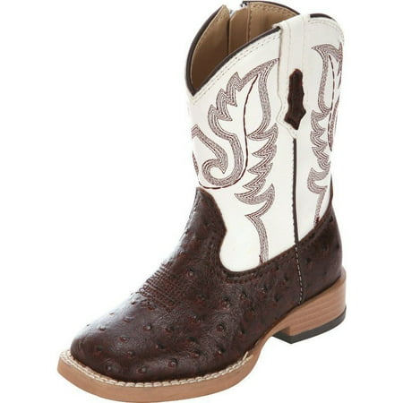 

Roper Square Toe Faux Ostrich Western Boot (Toddler/Little Kid) Brown/White 7 M US Toddler