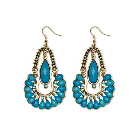- Aqua Crystal Chandelier Earrings in Yellow Gold Tone