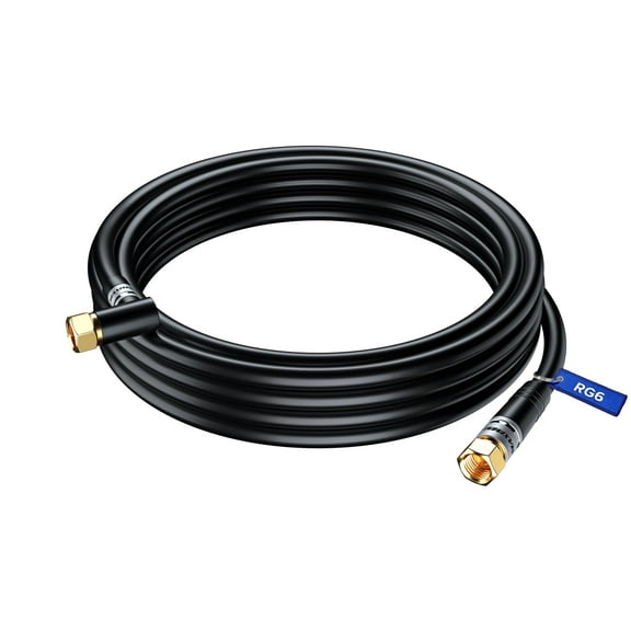 Coaxial Cable RG6, with a Right Angle 90° Connector, 12 ft, Coax Cable F-Type Triple Shielded Coax Cable 12 Feet (Black)