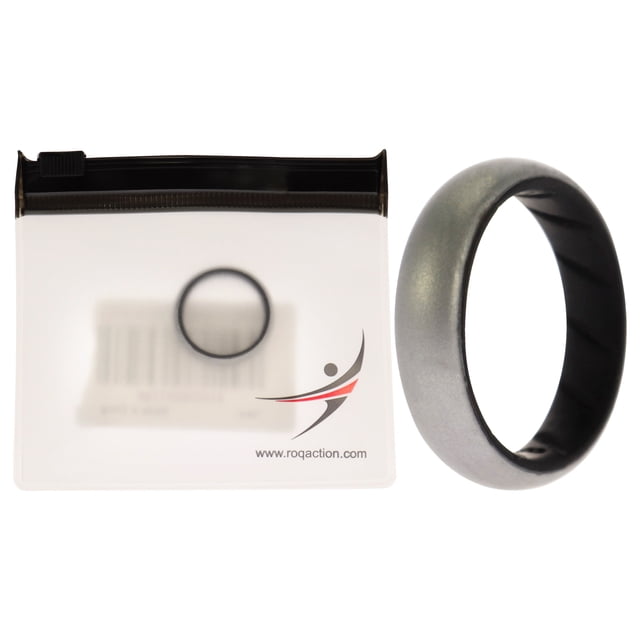 Anillo de boda BR sólido de silicona - Negro-Plata de ROQ para mujer - Anillo de 8 mm