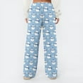 thumbnail image 3 of Women's Fleece Wide Leg Elastic Waist Drawstring Loose Christmas Print Pajama Sleep Pants, Light Blue, M, 3 of 4
