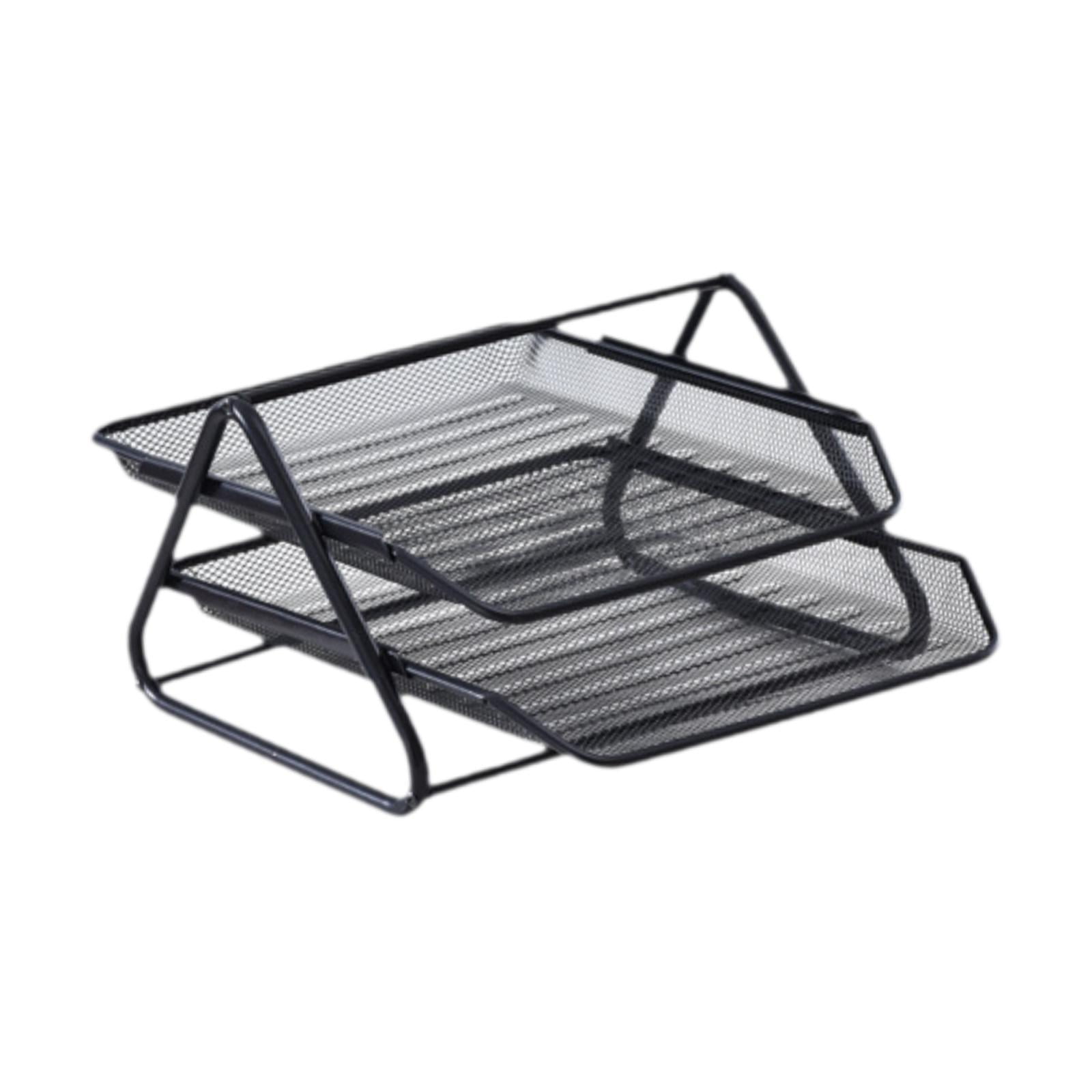 figatia Mesh Desk File Organizer Bookshelf files Storage Shelf with 2 Trays File Sorter Folder Paper File Rack for Workspace Tabletop