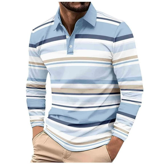 Mens Shirts Long Sleeve Shirts for Men 2025 Fall Trendy Color Block Striped T-Shirt Lightweight Button V-Neck Henley Shirts