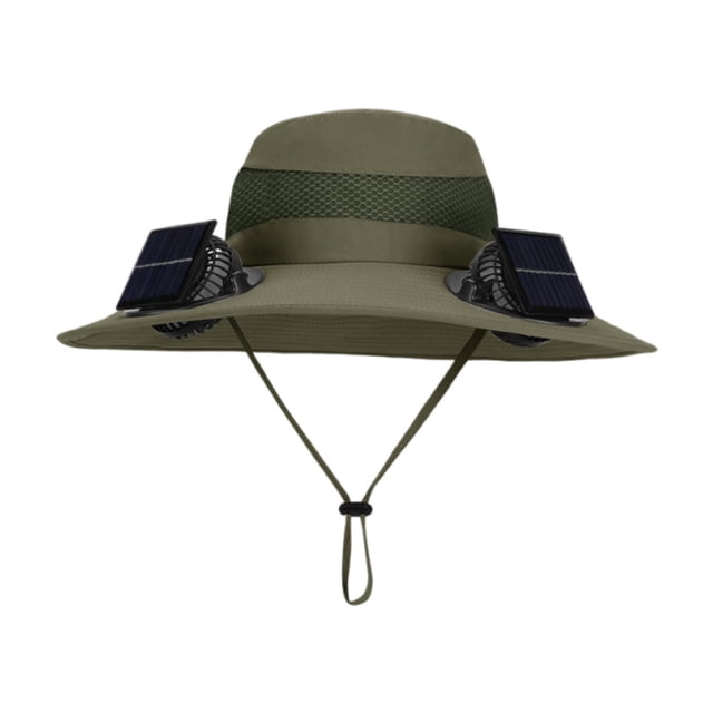 Sombrero de pescador con ventilador solar ajustable para verano, ideal para pesca, senderismo y playa. Verde