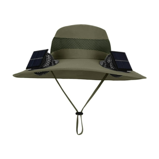 Sombrero de pescador con ventilador solar ajustable para exteriores, universal, recargable y ligero. Verde