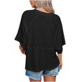 thumbnail image 7 of T-Shirts For Women Sevevn Women's Summer Patchwork Solid Color Round Neck Five-point Flared Sleeves Loose Top T-Shirt, 7 of 7