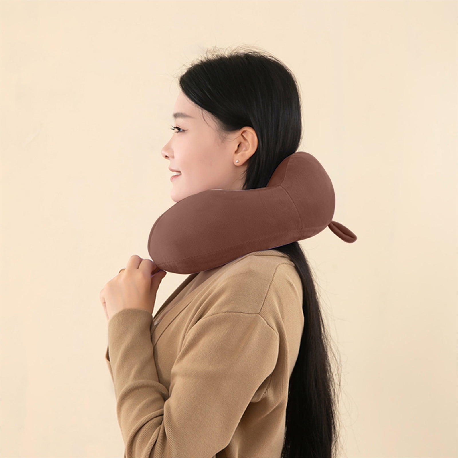 Oreiller De Voyage En U – Mousse Mémoire De Forme – Beige – Simili Cuir