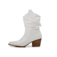 thumbnail image 4 of Premium PU Leather Wooden Heel Long Chelsea Boots (White, 6), 4 of 4
