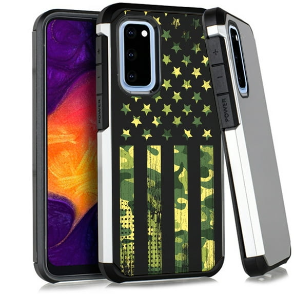 DALUX Hybrid Slim Phone Case Compatible with Galaxy S20 Plus (6.7 inch) - Green Camo Half US Flag