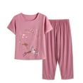 thumbnail image 2 of Sakmal Womens Pajamas Sets Plus Size Short Sleeve Pink Cropped Loose Fit Floral Cotton and Linen 2 Piece Ladies Sleepwear, 2 of 3